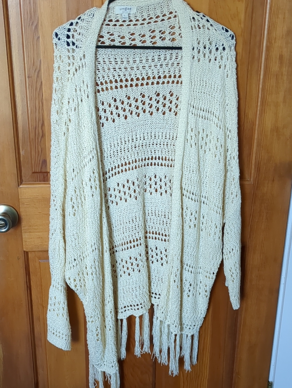 Umgee Cream Open Crochet Fringe Cardigan Size Large